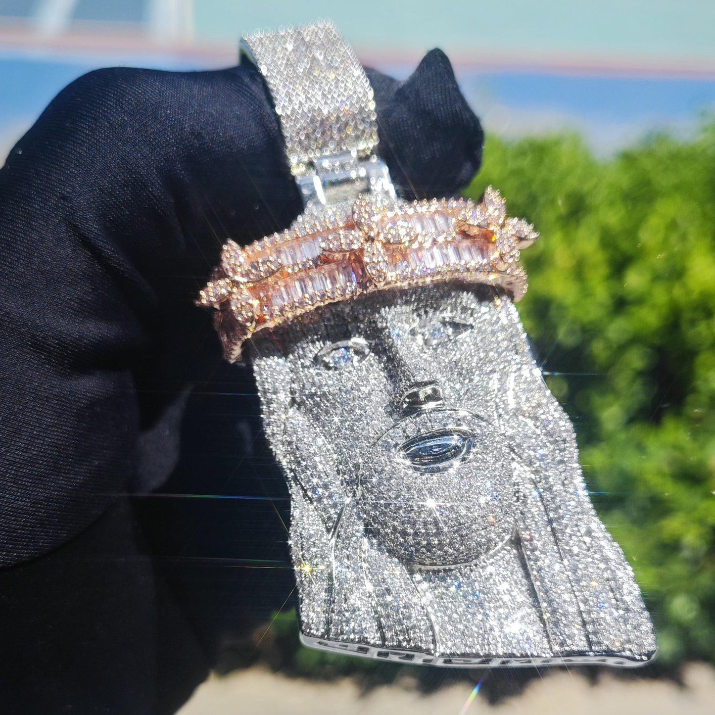 Hip Hop Jesus Clover Pendant Necklace | Iced Out Zircon Cross Design | Trendy Street Style Jewelry for Men