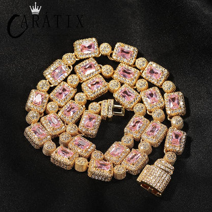 CARÁTIX Full CZ Tennis Chain | Iced Out Square & Round Link Hip Hop Necklace for Men & Women