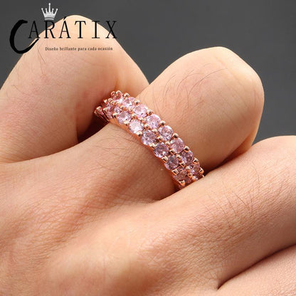 Caratix- new hip-hop men's ring, double-row micro-set with large pink zircon ring, high-quality hip-hop ring.