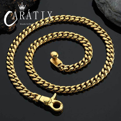 CARÁTIX - 8/14mm High-Grade Heavy Stainless Steel Cuban Link Chain Necklace Mens Hip Hop Rock Choker Jewelry 7-26inch Valentine's Day Gift for Men & Girls & Boys Mothers' Day Gift #Springtok