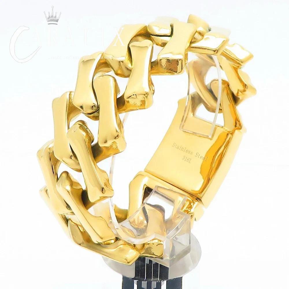 CARÁTIX - 32mm Width Stainless Steel  Golden-Plated Cuban Chain Necklace Fashionable And Personalized Jewelry For Men Gift Valentine's Day Gift for Men & Girls & Boys Mothers' Day Gift #Springtok