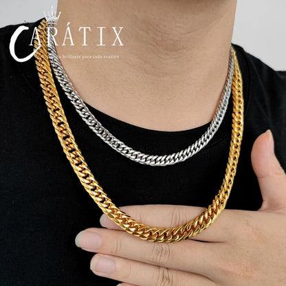 CARÁTIX - High Polish Hip Hop Jewelry PVD Plated Stainless Steel Cuban Chain Necklace Miami Men 7mm 9mm Cuban Link Chain Valentine's Day Gift for Men & Girls & Boys Mothers' Day Gift #Springtok