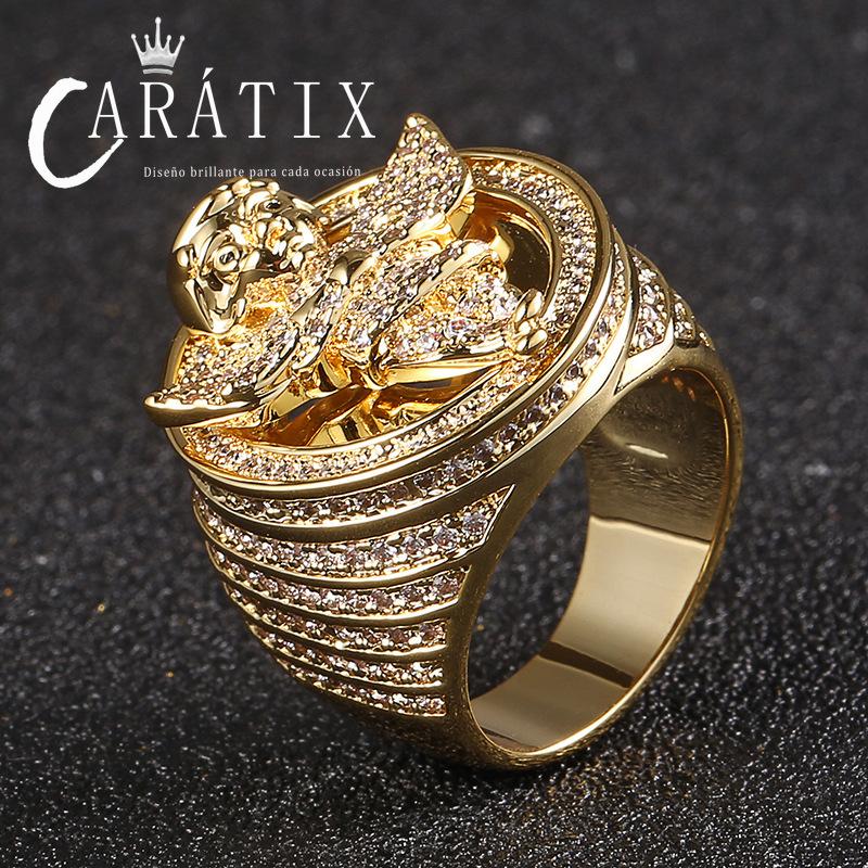 CARÁTIX Angel Avatar Ring | Micro-Inlaid Zircon Hip Hop Jewelry for Men