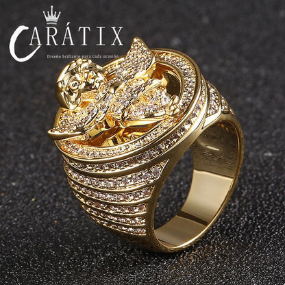 CARÁTIX Angel Avatar Ring | Micro-Inlaid Zircon Hip Hop Jewelry for Men