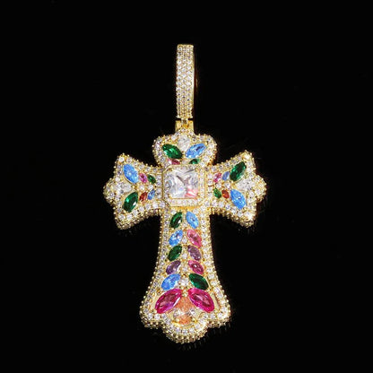 Colored Zircon Cross Pendant Necklace – Custom Hip Hop Jewelry - CaratixJewelry