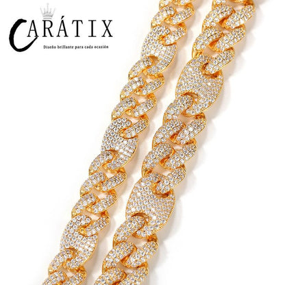 CARÁTIX Coffee Bean Cuban Link Chain Necklace – AAA CZ Iced Out Hip Hop Bling Jewelry for Men | Micro Paved Rapper Gift