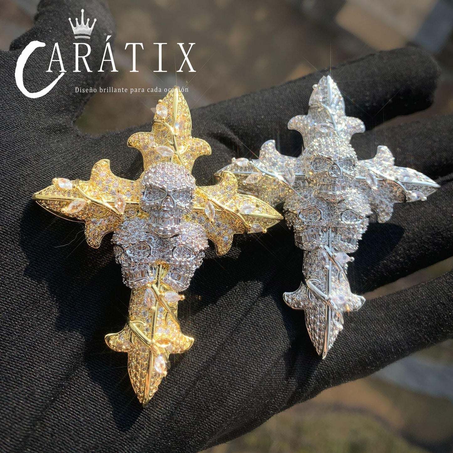 CARÁTIX Hip Hop Skull Cross Pendant Necklace – Iced Out CZ Jewelry for Men & Women