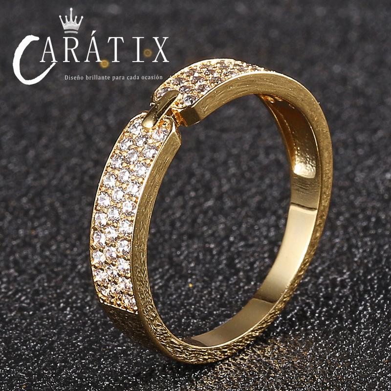 Caratix-Fashion Versatile Zircon Inlaid High Quality Ring Women's, Simple Plated Real Couple Ring High Quality Hip Hop Ring