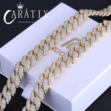 CARÁTIX 13MM 2-Row Cuban Chain Necklace – Hip Hop CZ Bubble Jewelry for Men & Women