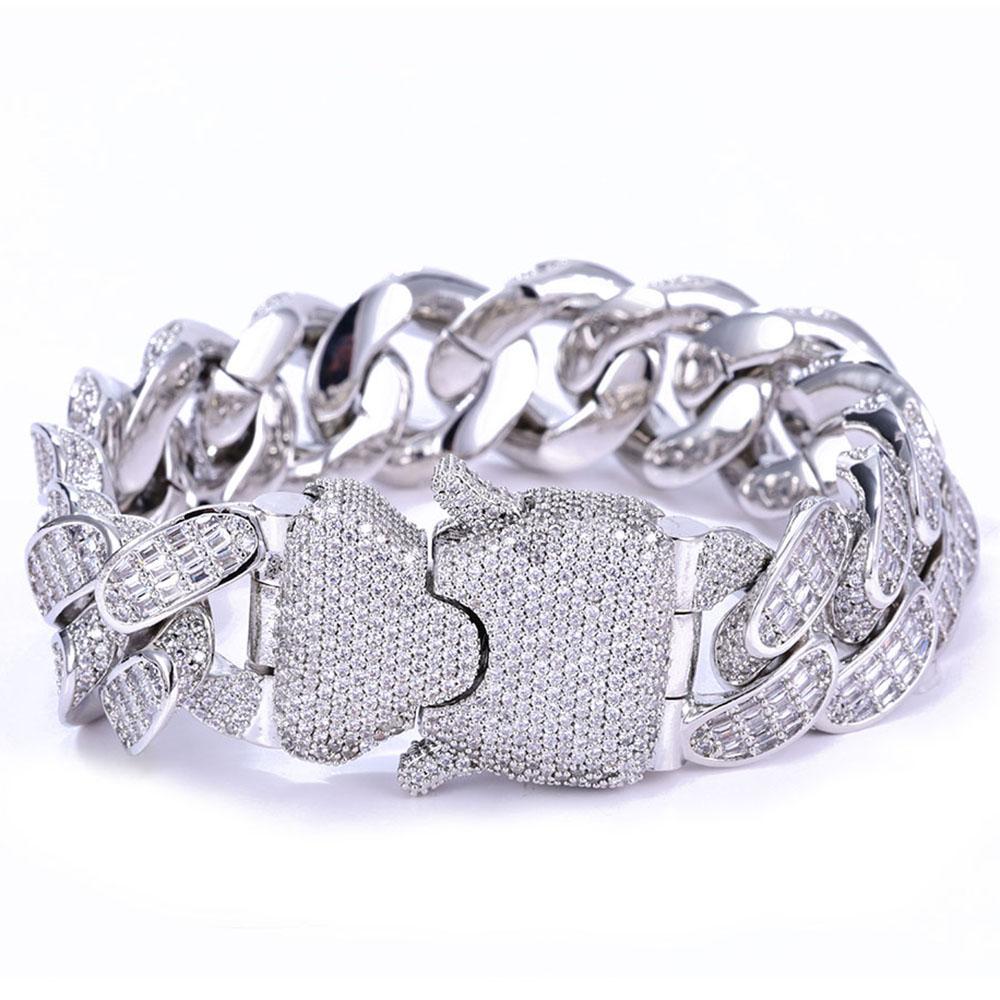 CARÁTIX 18mm Cuban Link Chain Necklace – Micro Pave Rectangular CZ Iced Out Hip Hop Jewelry for Men | Spring Buckle Design