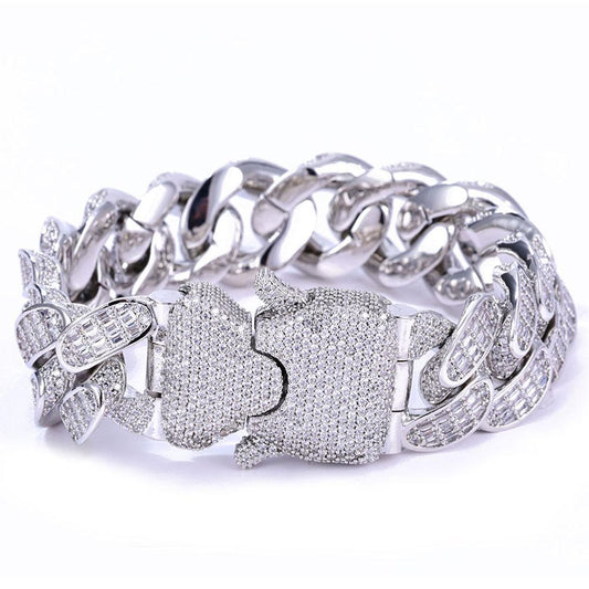 CARÁTIX 18mm Cuban Link Chain Necklace – Micro Pave Rectangular CZ Iced Out Hip Hop Jewelry for Men | Spring Buckle Design