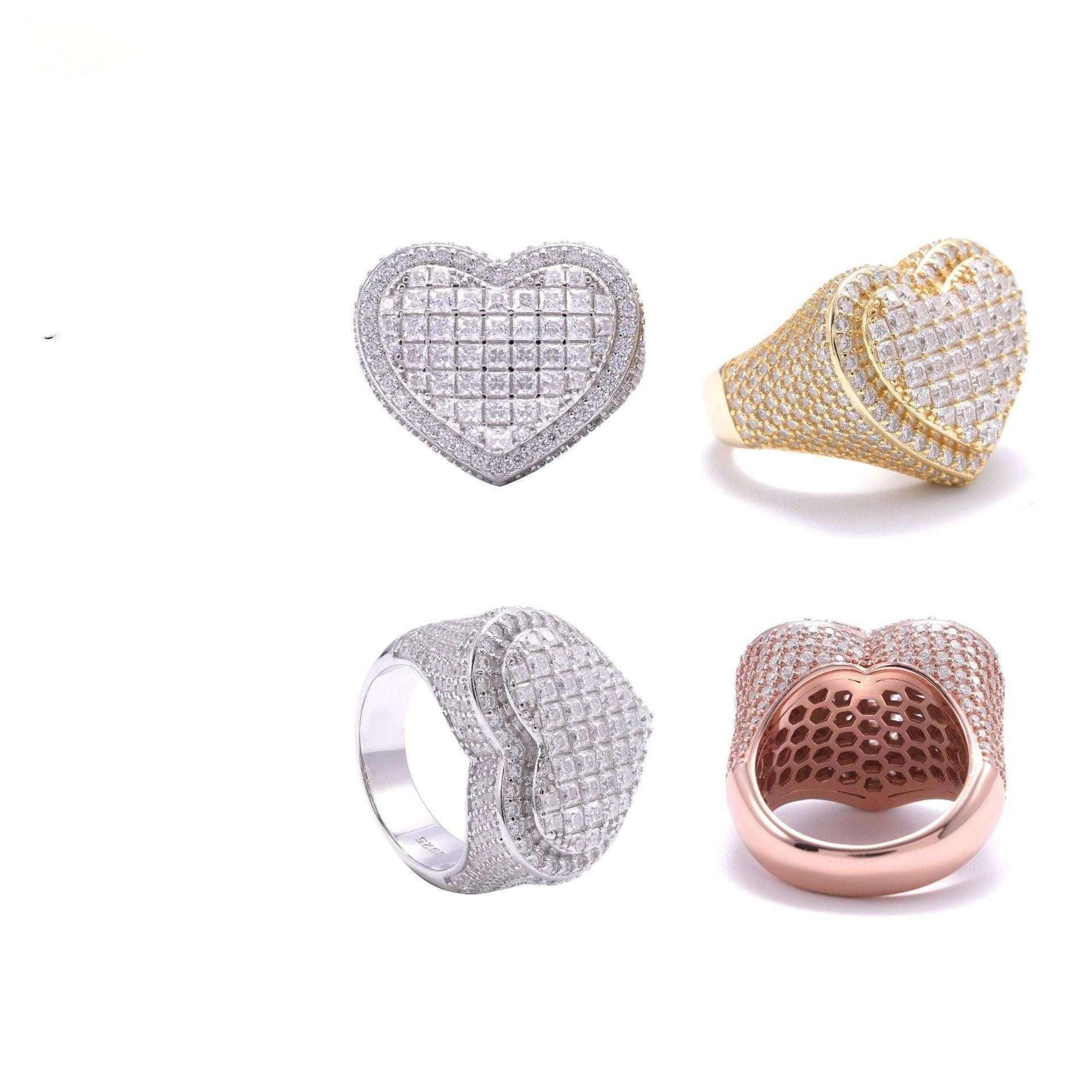 Princess-Cut Moissanite Heart Ring | S925 Silver Hip Hop Fashion Jewelry - CaratixJewelry