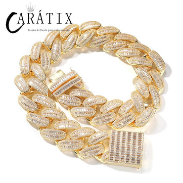CARÁTIX 40mm Baguette Cuban Chain Necklace – CZ Iced Out Hip Hop Bling Jewelry for Men | Ladder Design Statement Piece
