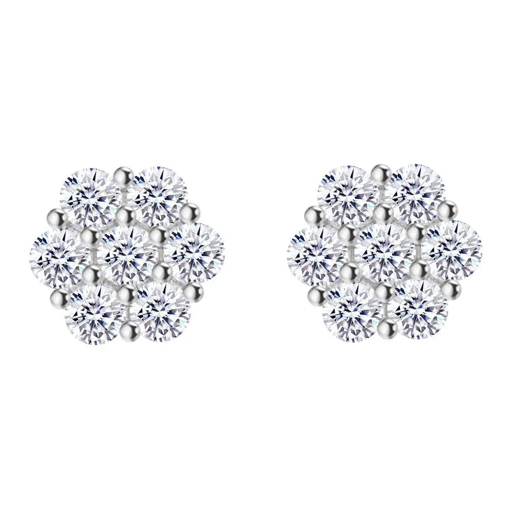 S925 Silver Full Pave 8mm Flower Moissanite Stud Earrings - CaratixJewelry