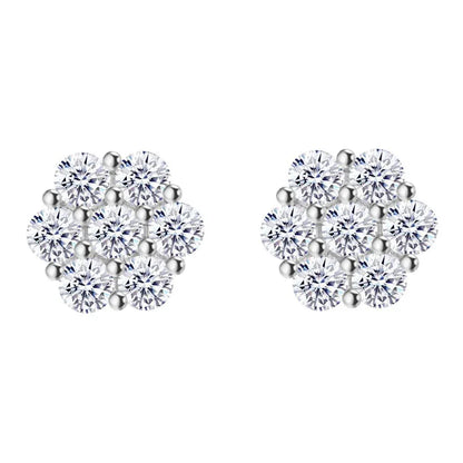 S925 Silver Full Pave 8mm Flower Moissanite Stud Earrings - CaratixJewelry
