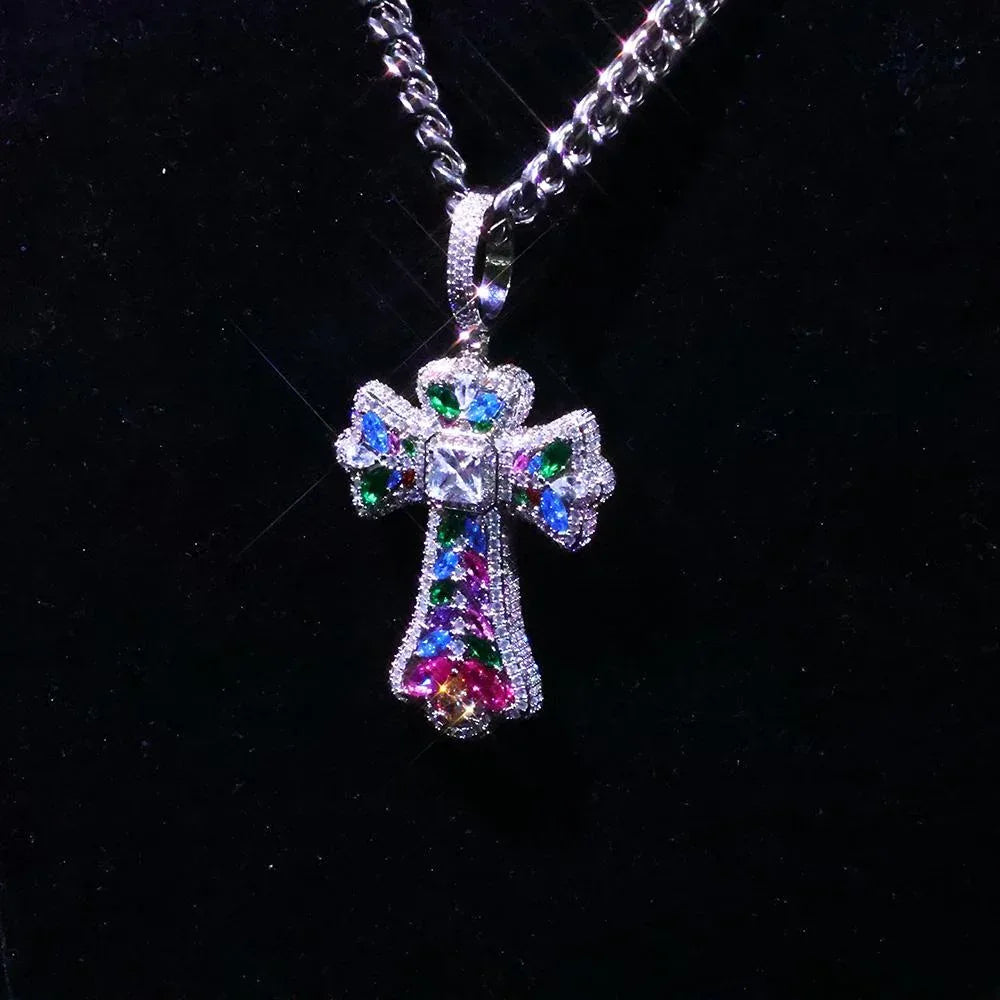 Colored Zircon Cross Pendant Necklace – Custom Hip Hop Jewelry - CaratixJewelry