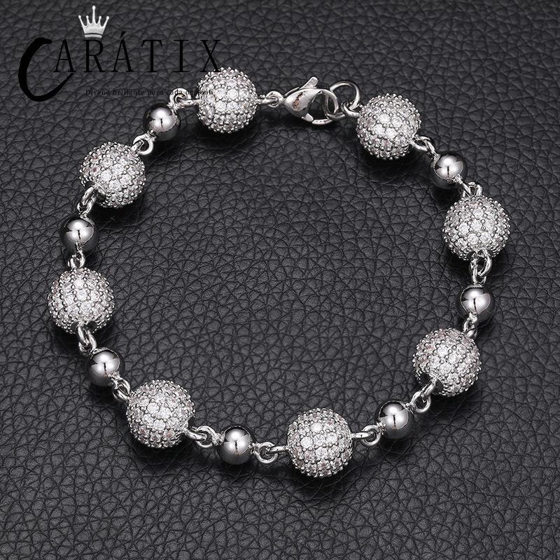 CARÁTIX - Hip Hop 5A CZ Stone Paved Bling Ice Out 10mm wide Beads Link Chain Necklace for Men Women Unisex Rapper Jewelry Gift Valentine's Day Gift for Men & Girls & Boys Mothers' Day Gift #Springtok