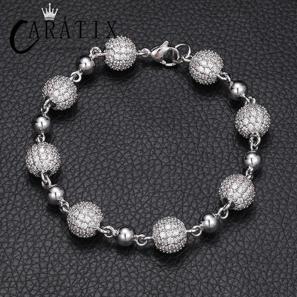 CARÁTIX - Hip Hop 5A CZ Stone Paved Bling Ice Out 10mm wide Beads Link Chain Necklace for Men Women Unisex Rapper Jewelry Gift Valentine's Day Gift for Men & Girls & Boys Mothers' Day Gift #Springtok