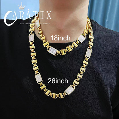 CARÁTIX Square Box Chain Necklace – AAAAA Zircon Iced Out Hip Hop Bling Jewelry for Men | Multi-Size Chino Link Chain