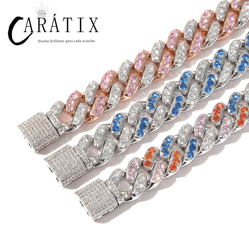 CARÁTIX Pink & White AAA CZ Cuban Link Chain Necklace – Iced Out Round Hip Hop Bling Jewelry for Men & Women | Fashion Choker Gift