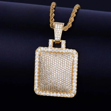 Iced Out Geometric Square Pendant | Men's Hip Hop Cluster Necklace | Premium Copper CZ Box Jewelry | Modern Daily Bling | Caratix - CaratixJewelry