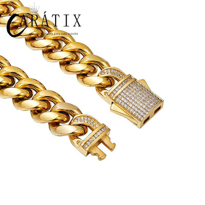 CARÁTIX 6–14mm Stainless Steel Cuban Chain | CZ Zircon Heavy Hip Hop Necklace for Men