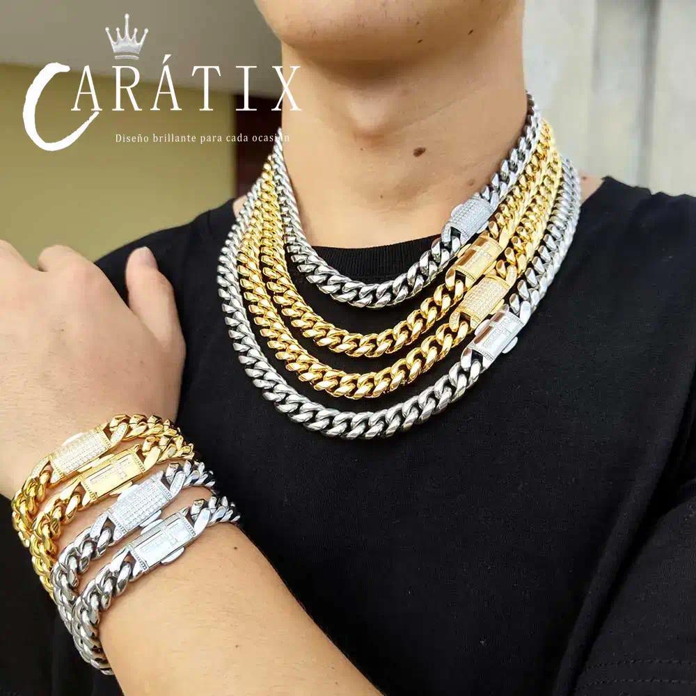 CARÁTIX – 12mm Miami Cuban Link Necklace | Stainless Steel PVD Clasp Chain for Men & Women