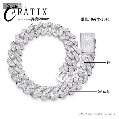 CARÁTIX 28mm Heavy Cuban Link Chain Necklace – 5A+ CZ Iced Out Solid Hip Hop Bling Jewelry for Men | Rapper Gift
