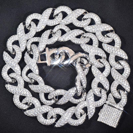 CARÁTIX - 15mm Hip Hop 5A+ CZ Stone Bling Iced Out Infinity Round Cuban Link Chain Necklace for Men Rapper Jewelry Golden Silver Color Valentine's Day Gift for Men & Girls & Boys Mothers' Day Gift #Springtok