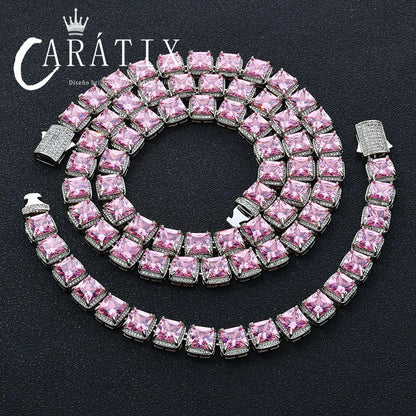 CARÁTIX - 10mm Pink Rock Sugar Chain Iced Out Hip Hop Necklace for Men