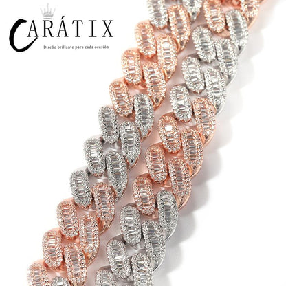 CARÁTIX 15mm Square CZ Cuban Chain | Claw Set Iced Out Hip Hop Necklace for Men (14"-20")