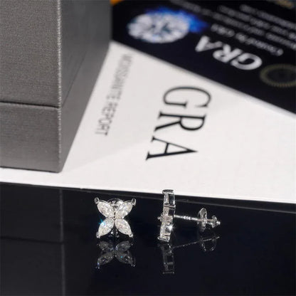 925 Silver Moissanite Look Floral Stud Earrings Unisex - CaratixJewelry