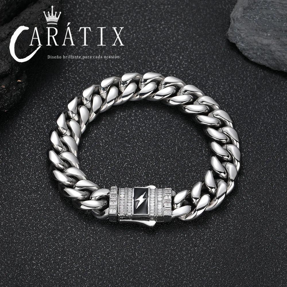 CARÁTIX - Fashion Hot Selling Stainless Steel Cuban Chain Necklace For Men 12MM Lightning Sign Clasp Bracelet Valentine's Day Gift for Men & Girls & Boys Mothers' Day Gift #Springtok