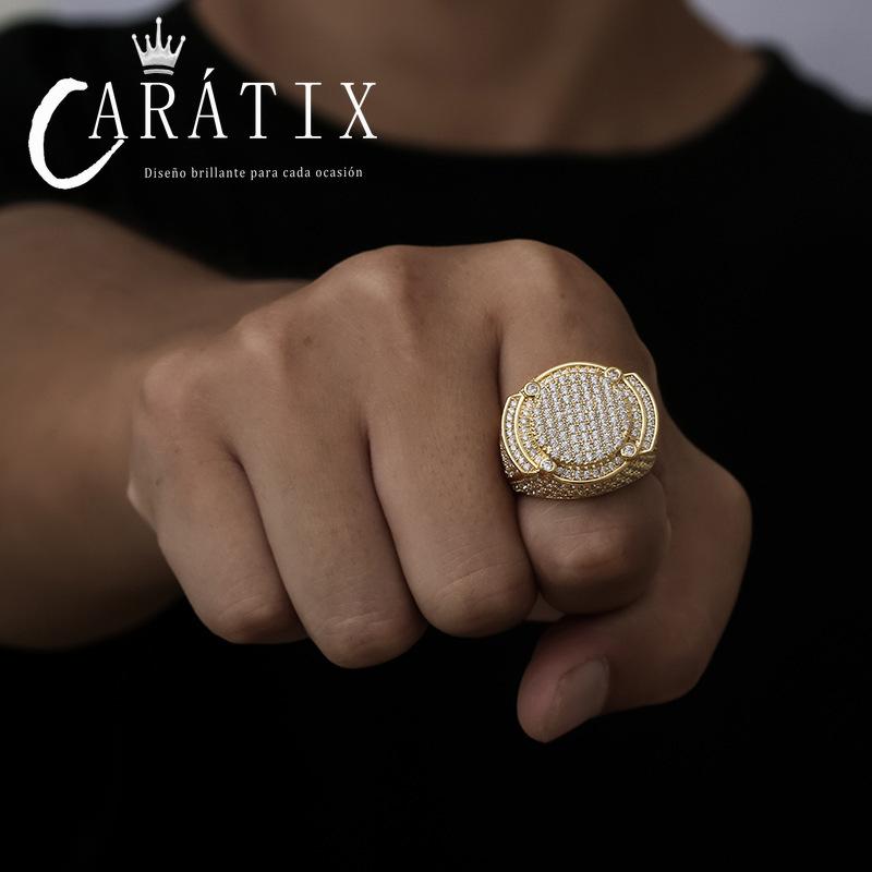 CARÁTIX Classic Big Zircon Ring | True Electroplated Micro-Studded Hip Hop Jewelry for Men