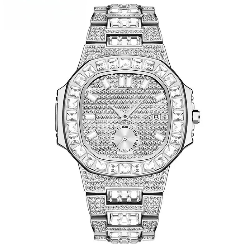Luxury Nautilus Iced Out Watch for Men | Full Quartz Mens Watches | Hip Hop Bracelet Clock | Waterproof Gift for Men | Caratix - CaratixJewelry
