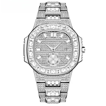 Luxury Nautilus Iced Out Watch for Men | Full Quartz Mens Watches | Hip Hop Bracelet Clock | Waterproof Gift for Men | Caratix - CaratixJewelry