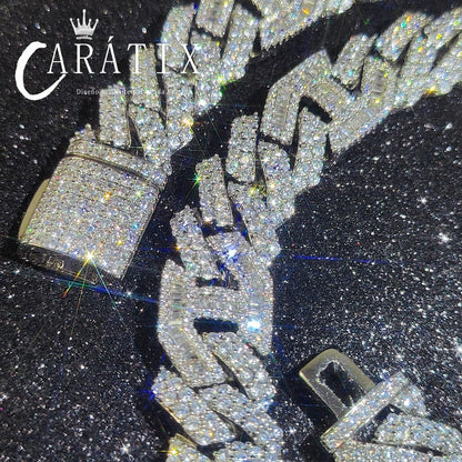 CARÁTIX 15mm Silver Cuban Link Chain Necklace – Cubic Zirconia Iced Out Hip Hop Bling Jewelry for Men | Gift