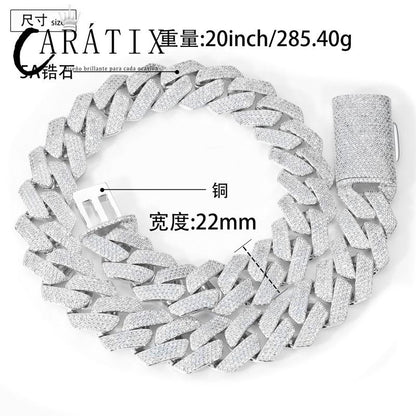 CARÁTIX – 22mm 4-Row Rhombus Cuban Link Chain Necklace | Iced Out CZ Hip Hop Jewelry for Men & Women