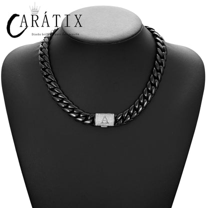 CARÁTIX Silver Letter Cuban Link Chain Necklace – Zircon Chunky Hip Hop Jewelry for Men | Punk Style Fashion Gift