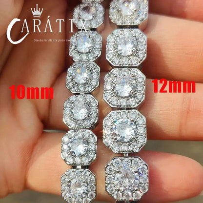 CARÁTIX -  10mm 12mm Clustered CZ Tennis Chain  Cubic Zircon Stones Necklaces For Women High End luxury Jewellery Valentine's Day Gift for Men & Girls & Boys Mothers' Day Gift #Springtok