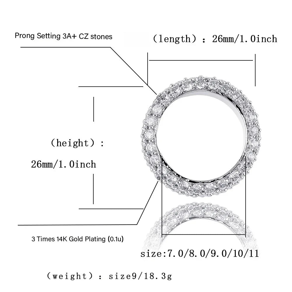 Five-Row Iced Out Ring | S925 Sterling Silver Men's Band | Caratix