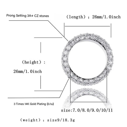 Five-Row Iced Out Ring | S925 Sterling Silver Men's Band | Caratix