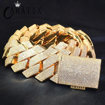 CARÁTIX 25mm/30mm Rhombus Cuban Link Chain Necklace – 5A+ CZ Iced Out Heavy Hip Hop Bling Jewelry for Men | Solid Rapper Gift - CaratixJewelry