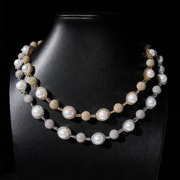 10mm Pearl Moissanite Necklace | S925 Silver Men’s Hip Hop Jewelry - CaratixJewelry