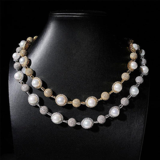10mm Pearl Moissanite Necklace | S925 Silver Men’s Hip Hop Jewelry - CaratixJewelry