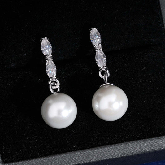 S925 Silver Freshwater Pearl Moissanite Look Earrings - CaratixJewelry