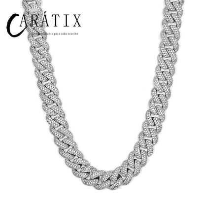 CARÁTIX 15mm Iced Out Cuban Link Chain Necklace – 3 Row Round CZ Hip Hop Bling Jewelry for Men | Rapper Gift