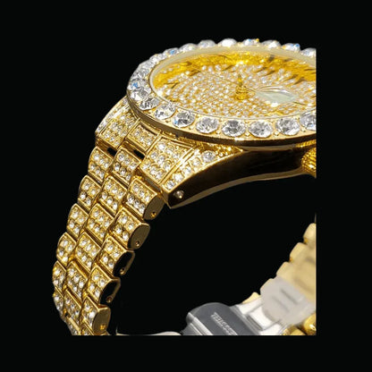 Arabic Numerals Date Iced Out Watch – Luxury Hip Hop Timepiece - CaratixJewelry
