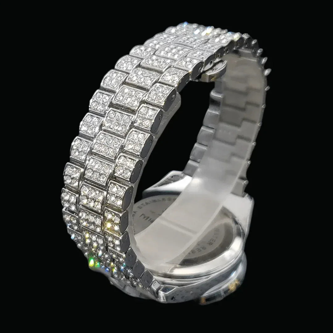 Arabic Numerals Date Iced Out Watch – Luxury Hip Hop Timepiece - CaratixJewelry