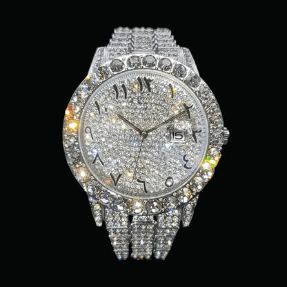 Arabic Numerals Date Iced Out Watch – Luxury Hip Hop Timepiece - CaratixJewelry